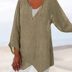 JFN Cotton & Linen Asymmetric Hem Loose Fit Long Sleeve Shirts Tunic Top