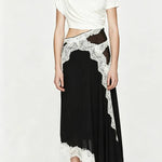 Verve Twisted Drape Across Tee Chiffon Lace Trim Hem Maxi Dress