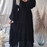 V Neck Bowknot Cutout Frill Tiered Maxi Dress