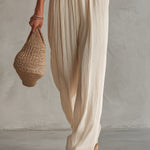 Bohemian Chiffon Pleated Shirt Collar Sleeveless Jumpsuit