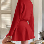 A-line High Waisted Elasticity Solid Color Round-neck Mini Dresses Sweater Dresses