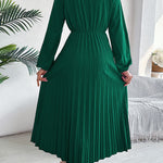 A-Line High Waisted Elasticity Pleated Solid Color V-Neck Maxi Dresses