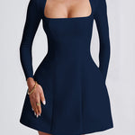 A-Line Bodycon Solid Color Zipper Square-Neck Mini Dresses