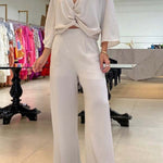Laguna Resort Kink Shirt and Pocketed Wide Leg Pants Set with Cami Top
