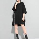 Original Black Zipper Batwing Sleeve Round-Neck Mini Dress