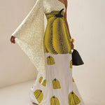 Long Sleeves Loose Asymmetric Printed One-Shoulder Maxi Dresses