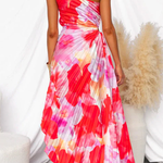 One Shoulder Sleeveless Print Asymmetric Maxi Pleated Dress