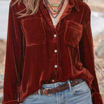 Long-sleeved all-match velvet top with loose fit