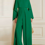 Long Sleeves Wrap Solid Color Zipper Jumpsuits