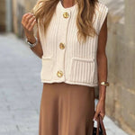 Single Breasted Pocket Cropped Chunky Knit Cardigan Sweater