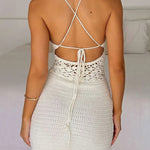 U Neck Halter Backless Hollow Out Bodycon Knit Mini Dress