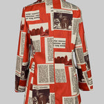 Long Sleeves Loose Buttoned Newspaper Print Pockets Split-Joint Notched Collar Blazer Outerwear