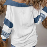 Light French Beige Striped Patchwork Collar Sweatshirt