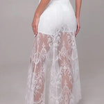Queen Time Court-style Lace High Rise Elastic Waist Flare Maxi Skirt