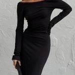 Bodycon High Waisted Backless Solid Color Round-Neck Maxi Dresses