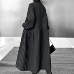 A-Line Long Sleeves Embossed Pockets Quilted Solid Color Split-Joint High Neck Midi Dresses Sweater Dresses