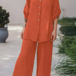 Casual Loose Solid Color Shirt Pants Set