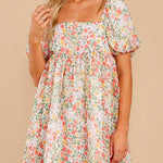 Square Neck Floral Print Babydoll Flowy Dress