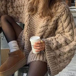 Margovil Round Neck Oversized Cable Knit Sweater