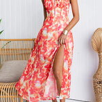 Sunset Watercolor Tie Back Slit Maxi Cami Dress