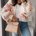 Margovil Button Down Flower Applique Sweater Cardigan