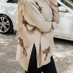 Margovil High Neck Side Slit Cheetah Pattern Sweater