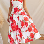 Adjustable Strap Floral Print Swing Midi Dress