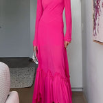 Mockneck Long Sleeves Ruffle Hem Maxi Dress