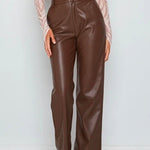 Margovil Faux Leather Straight Leg Trousers with Pockets