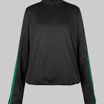 Long Sleeves Loose Buttoned Hollow Printed Split-Joint High Neck Sweatshirt Tops