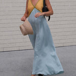 Loose Sleeveless Contrast Color Split-Joint Deep V-Neck Maxi Dresses