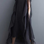 Loose Ruffle Sleeves Falbala Ruffled Solid Color Round-neck Midi Dresses