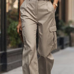 High Waisted Pleated Pockets Solid Color Pants Trousers