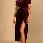 Elegant velvet one-shoulder slit dress