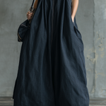 Retro Bohemian Embroidered Suspender Dark Blue Maxi Dress