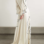 Loose Contrast Color Falbala Flower Print Hollow Zipper Maxi Dresses