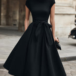 Cap-Sleeve Bow-Waist Midi Dress