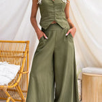 Elastic Waist Pocketed Wide Leg Pants
