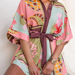 Lapel Button Up Tie Waist Floral Print Romper