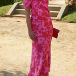 Twist Front High Waist Floral Print Midi Dress