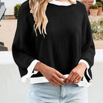Margovil Crewneck Drop Shoulder Color Block Knit Sweater