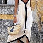 Margovil Spaghetti Strap V Neck Color Block Maxi Holiday Dress
