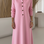 Classic Polo Collar Button Solid Color Knitted Midi Dress