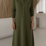 Classic Polo Collar Button Solid Color Knitted Midi Dress