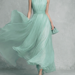 Women's Elegant Mint Green Chiffon Sleeveless Long Dress With A Fitted Waist