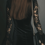 Romance Midnight Velvet Lace Bell-Sleeve Mini Dress