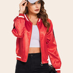 Striped Biker Jacket Zip Up Bomber Jacket - Zeagoo (Us Only)