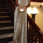 V Neck Strapless Pleated Maxi Party Dress