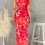 Margovil Ruffle One Shoulder Floral Print Bodycon Maxi Dress