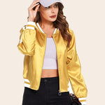 Striped Biker Jacket Zip Up Bomber Jacket - Zeagoo (Us Only)